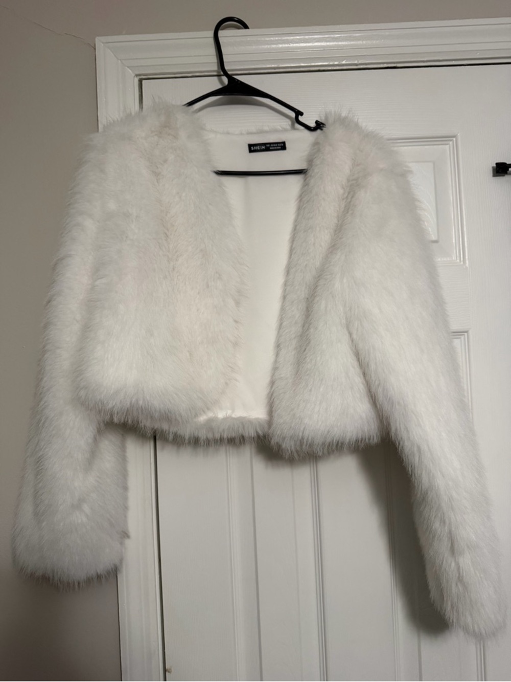 SHEIN White Faux Fur Cropped Jacket